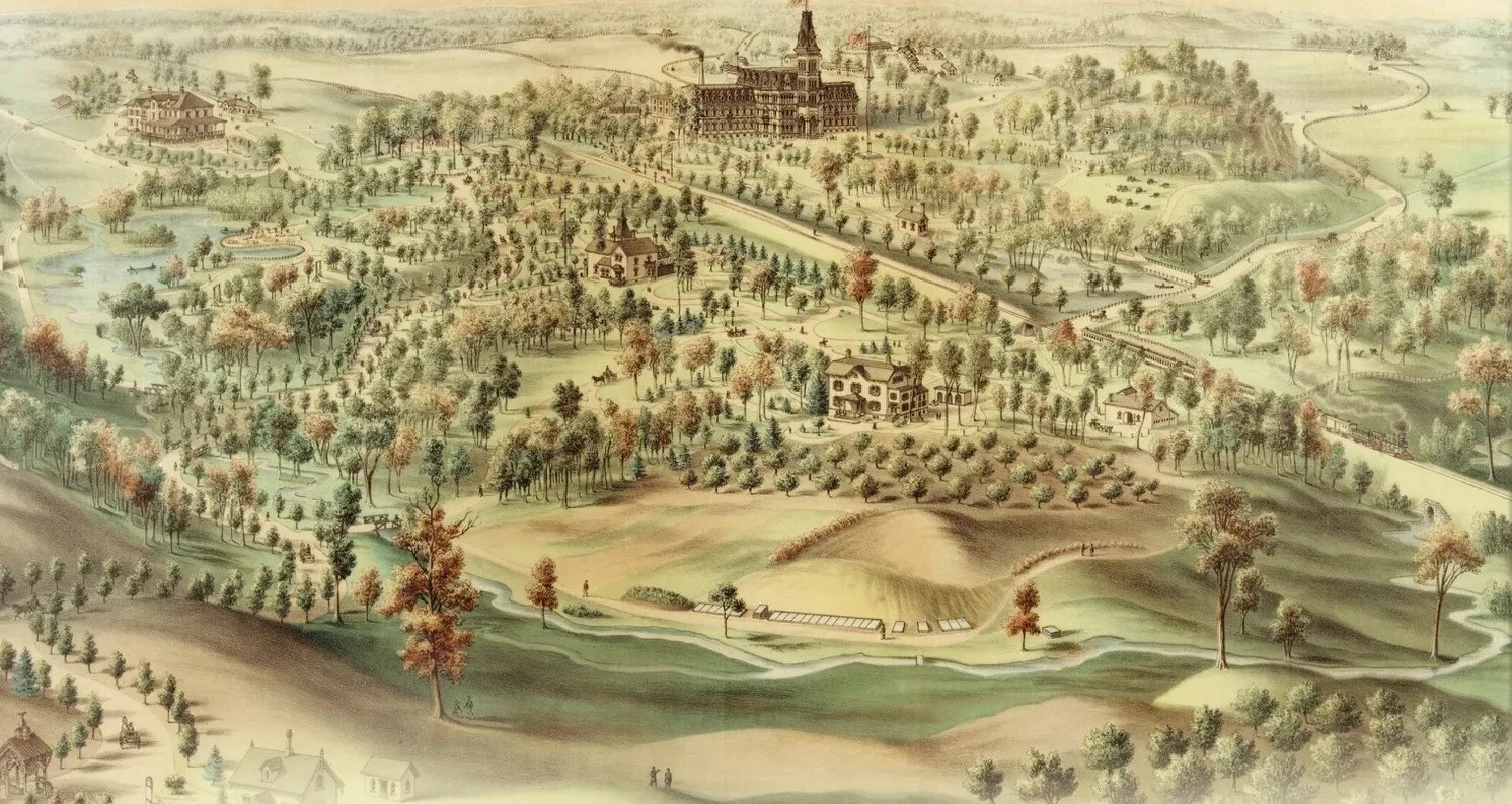 birds-eye view of the Northwestern (Milwaukee, WI) branch of the National Home for Disabled Volunteer Soldiers